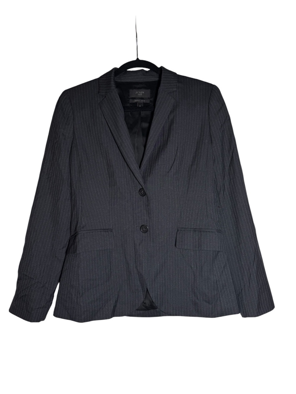 J. Crew 1035 Blazer Pinstripe Charcoal Gray WOOL Super 120s Size 4 Classic